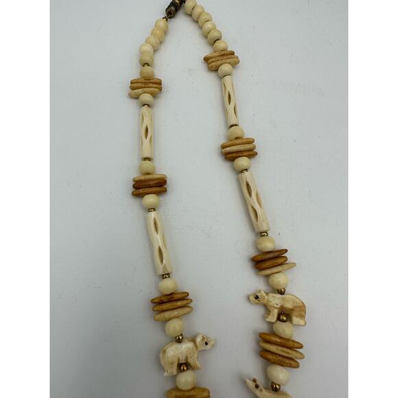 Vintage Navajo Carved Bone Necklace 13" Fish, Bird, Turtle, Bear, Lion - Picture 7 of 10